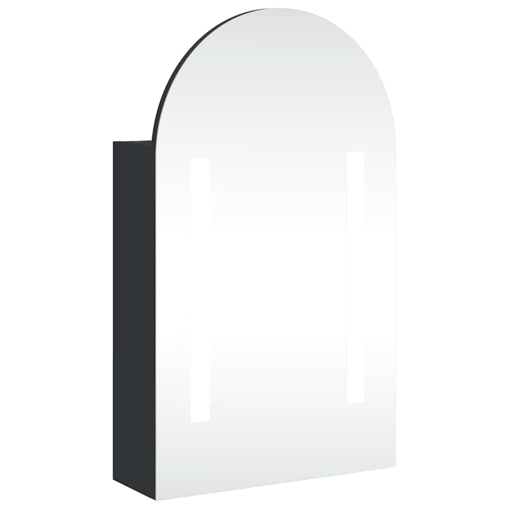 fekete ívelt tükrös fürdőszobaszekrény LED-del 42 x 13 x 70 cm