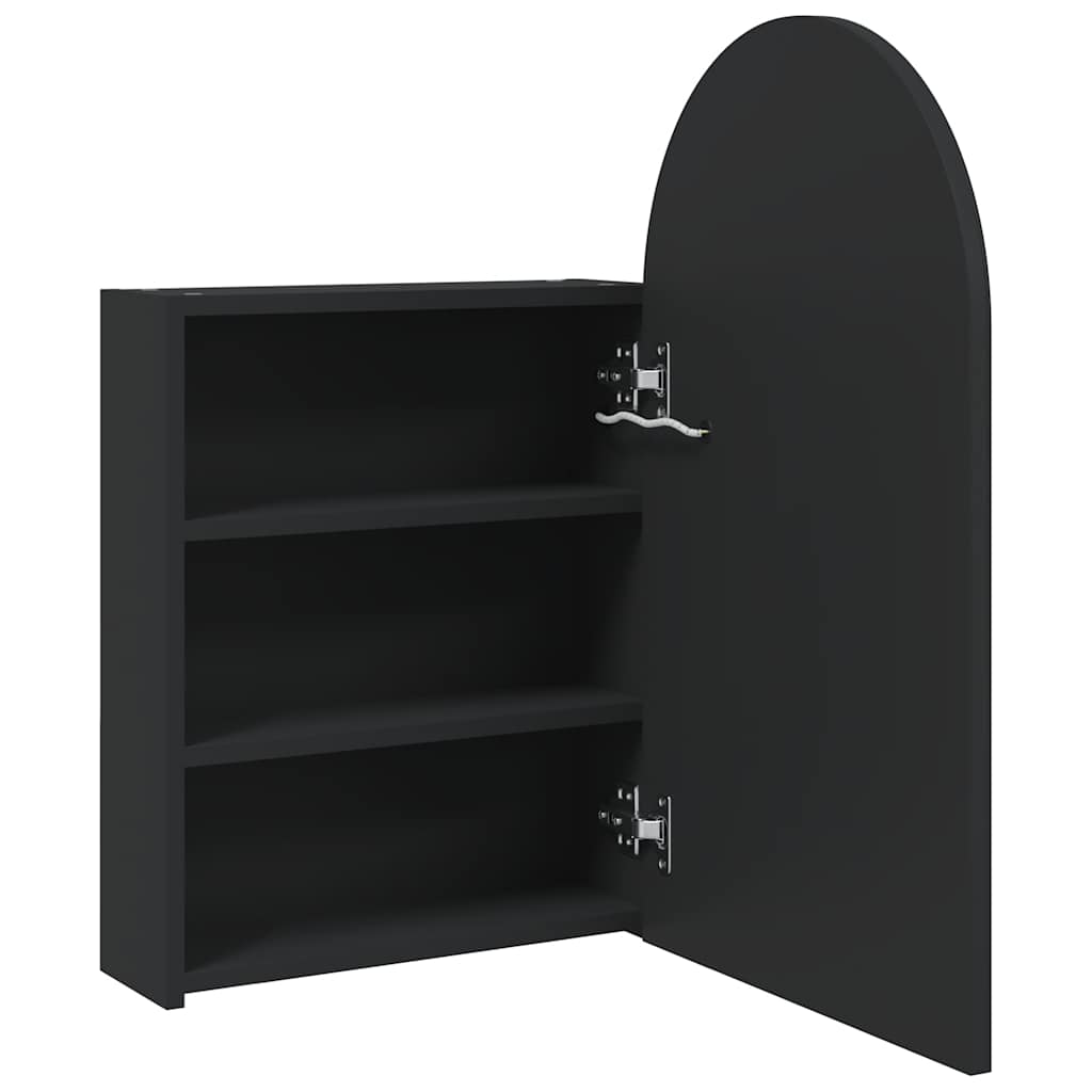 fekete ívelt tükrös fürdőszobaszekrény LED-del 42 x 13 x 70 cm