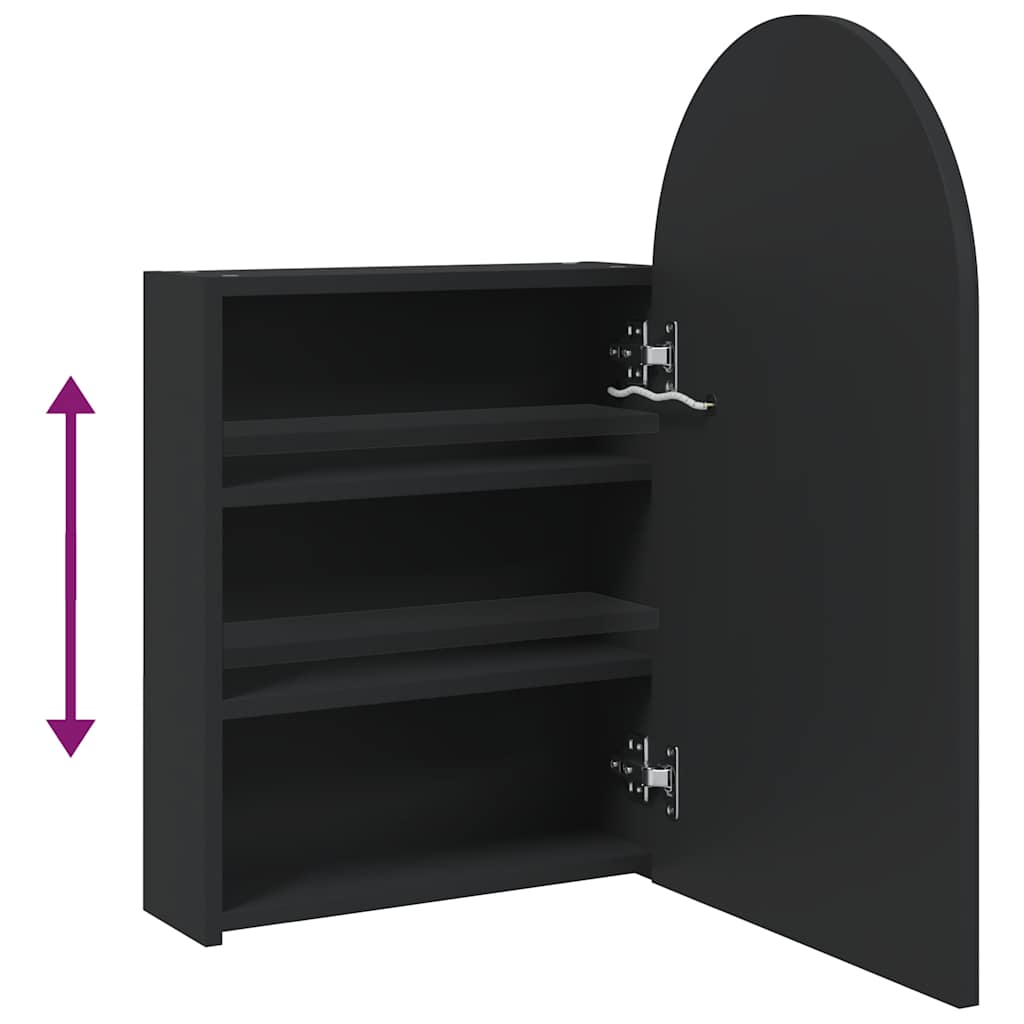 fekete ívelt tükrös fürdőszobaszekrény LED-del 42 x 13 x 70 cm