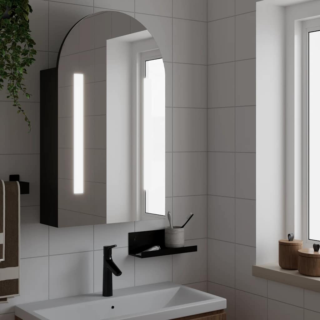 fekete ívelt tükrös fürdőszobaszekrény LED-del 42 x 13 x 70 cm
