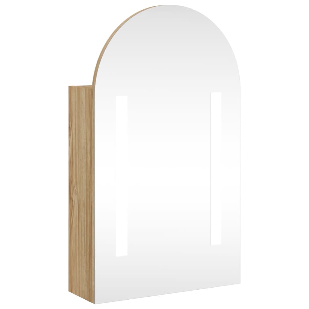 tölgyszínű fürdőszobai ívelt tükörszekrény LED-del 42x13x70 cm