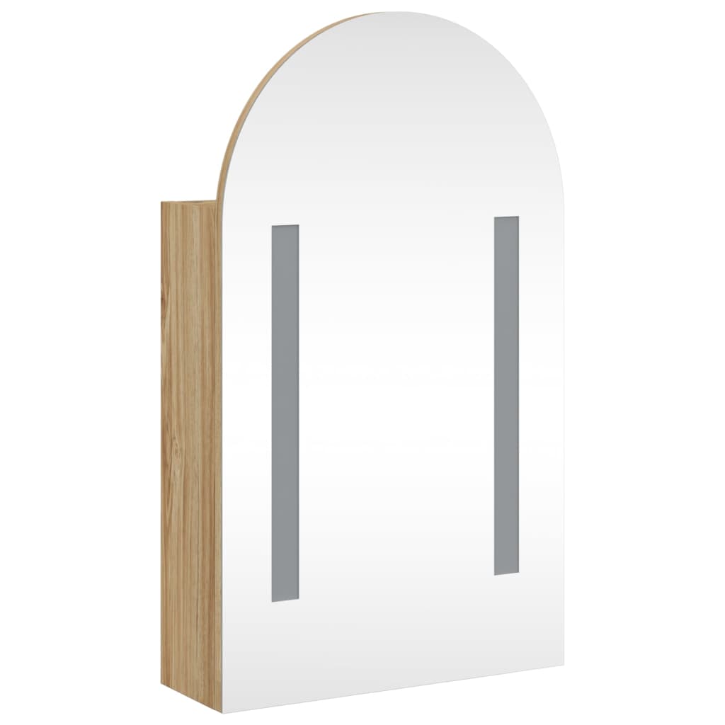tölgyszínű fürdőszobai ívelt tükörszekrény LED-del 42x13x70 cm