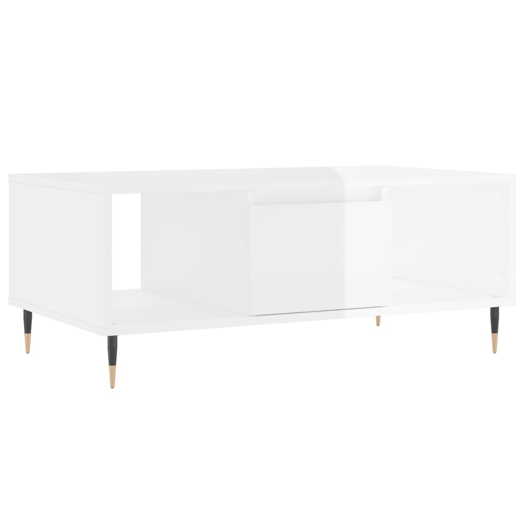 magasfényű fehér szerelt fa dohányzóasztal 90 x 50 x 36,5 cm
