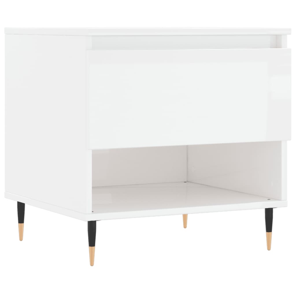 2 db magasfényű fehér szerelt fa dohányzóasztal 50 x 46 x 50 cm