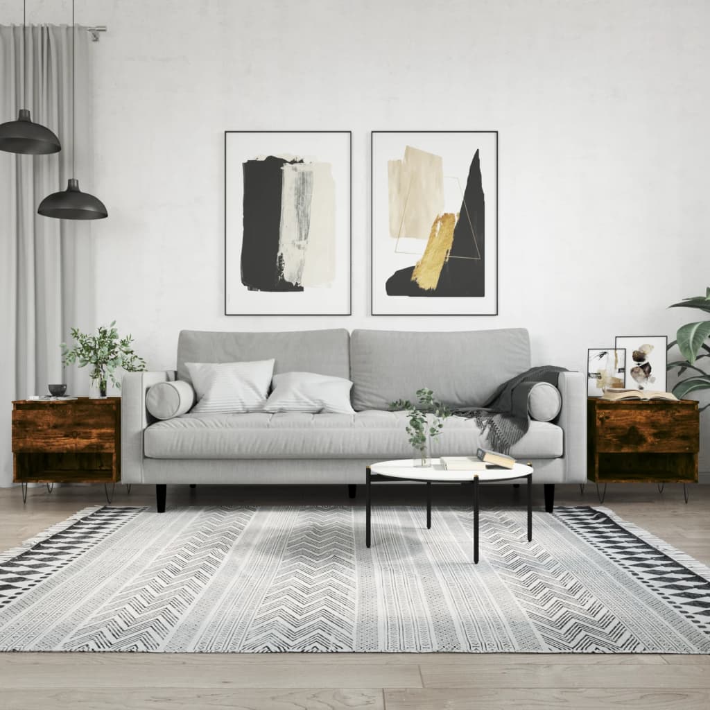 2 db füstös tölgy szerelt fa dohányzóasztal 50 x 46 x 50 cm