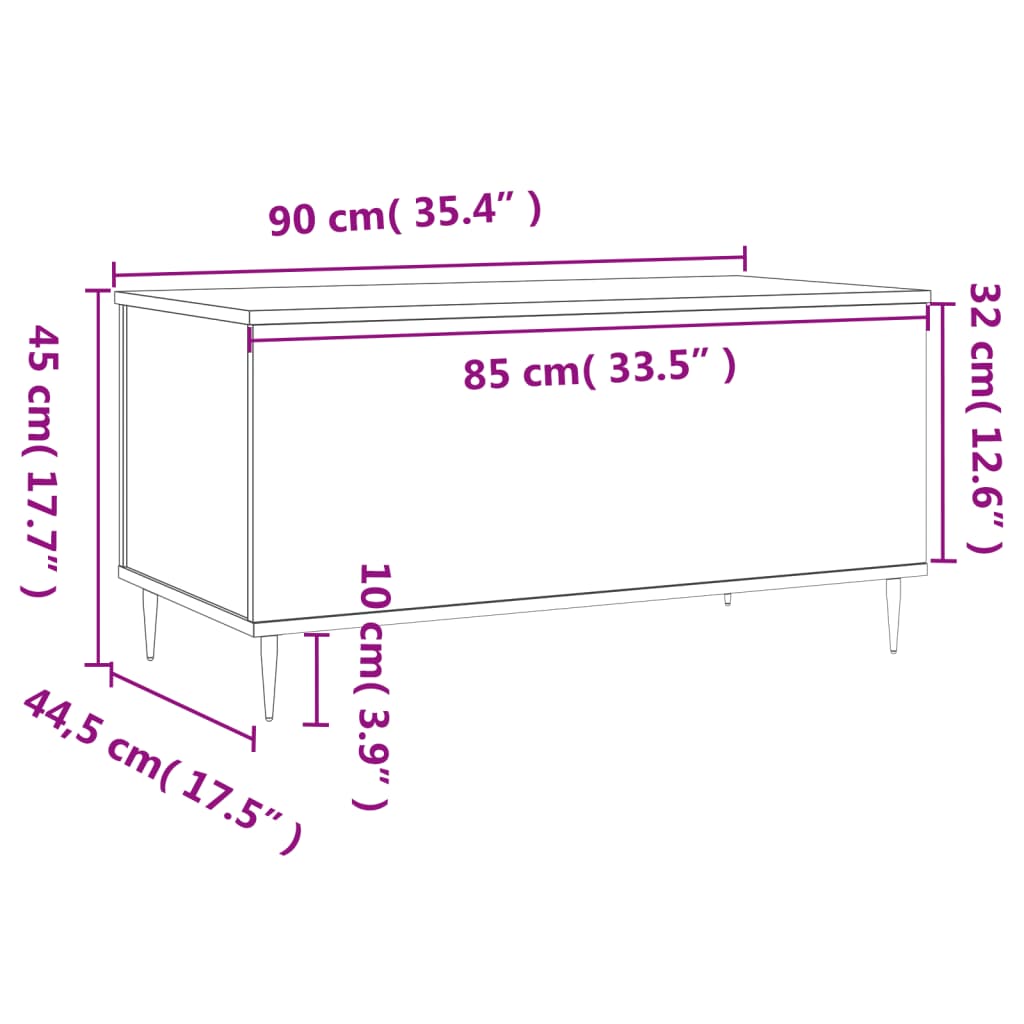 fekete szerelt fa dohányzóasztal 90x44,5x45 cm