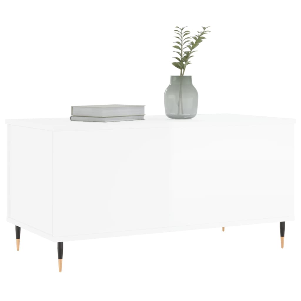 magasfényű fehér szerelt fa dohányzóasztal 90x44,5x45 cm