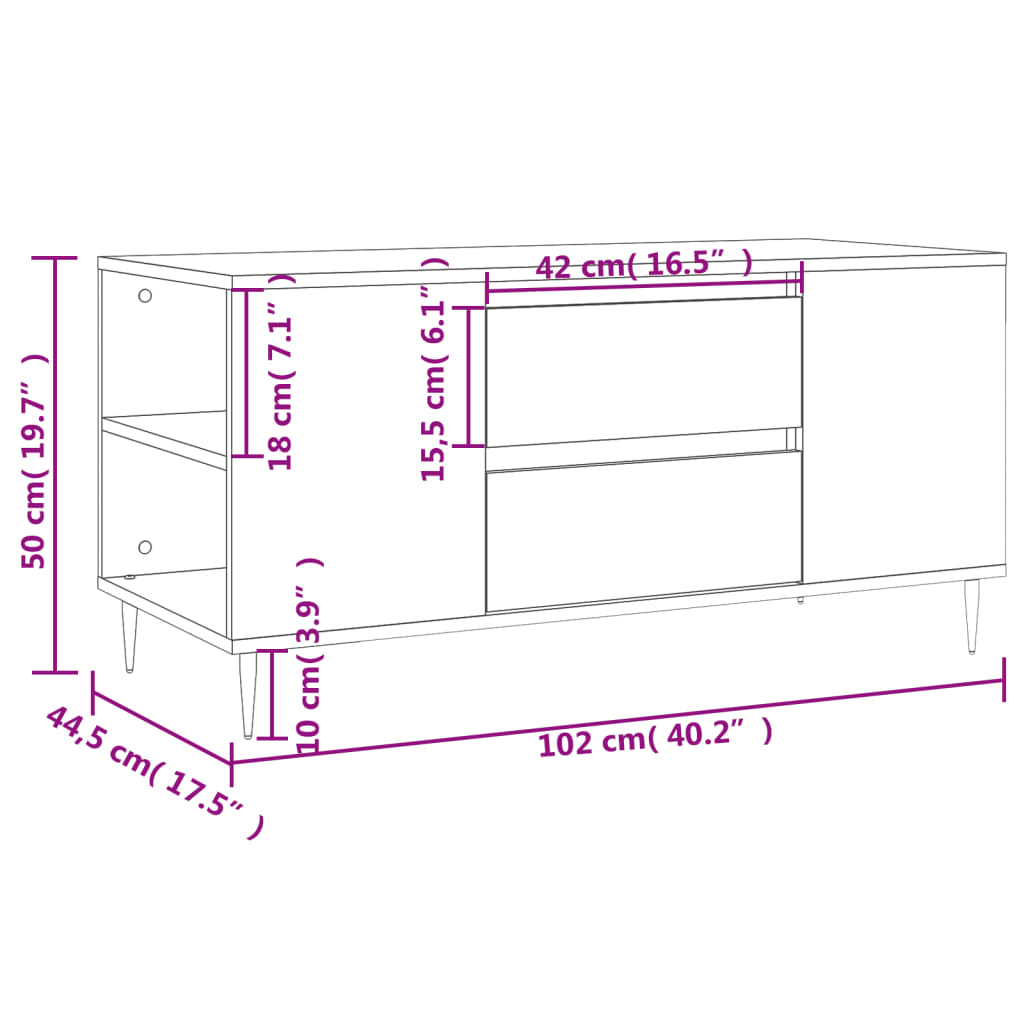 fekete szerelt fa dohányzóasztal 102x44,5x50 cm