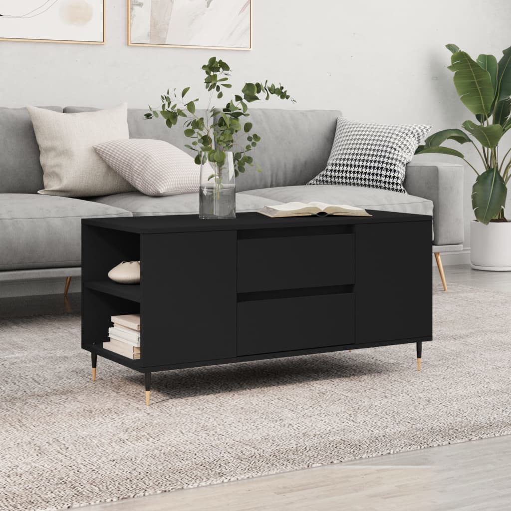 fekete szerelt fa dohányzóasztal 102x44,5x50 cm