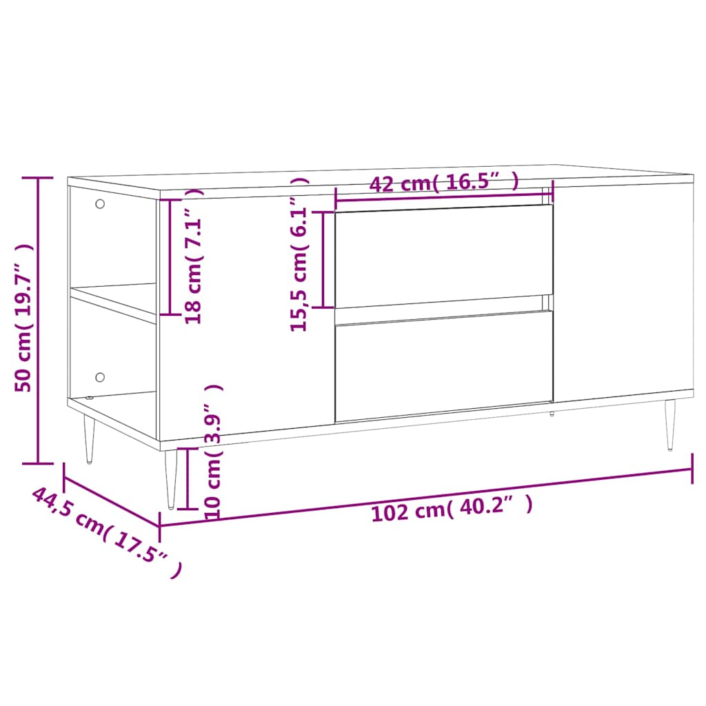 betonszürke szerelt fa dohányzóasztal 102x44,5x50 cm