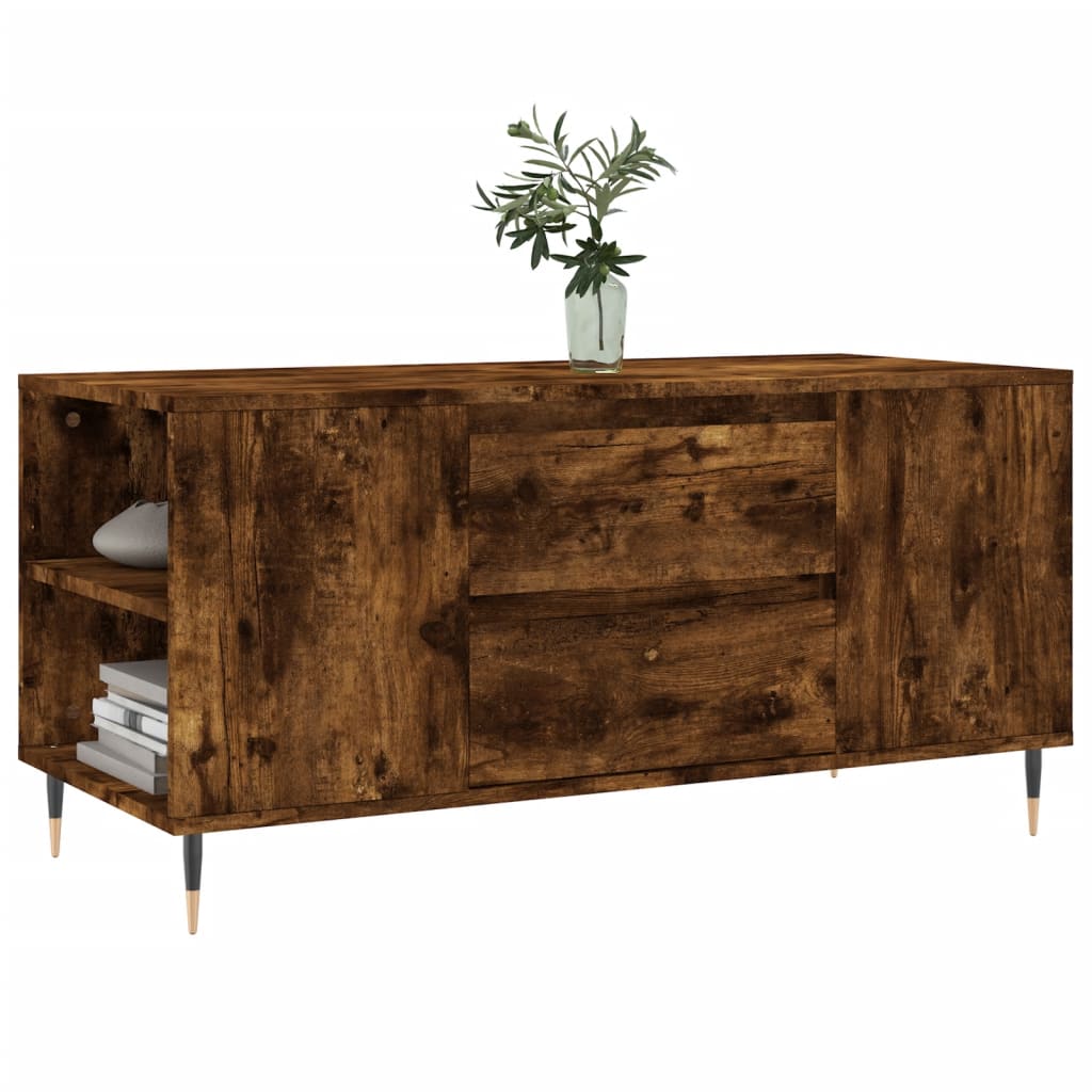füstös tölgy színű szerelt fa dohányzóasztal 102x44,5x50 cm
