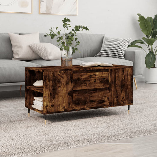 füstös tölgy színű szerelt fa dohányzóasztal 102x44,5x50 cm