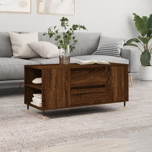 barna tölgyszínű szerelt fa dohányzóasztal 102 x 44,5 x 50 cm