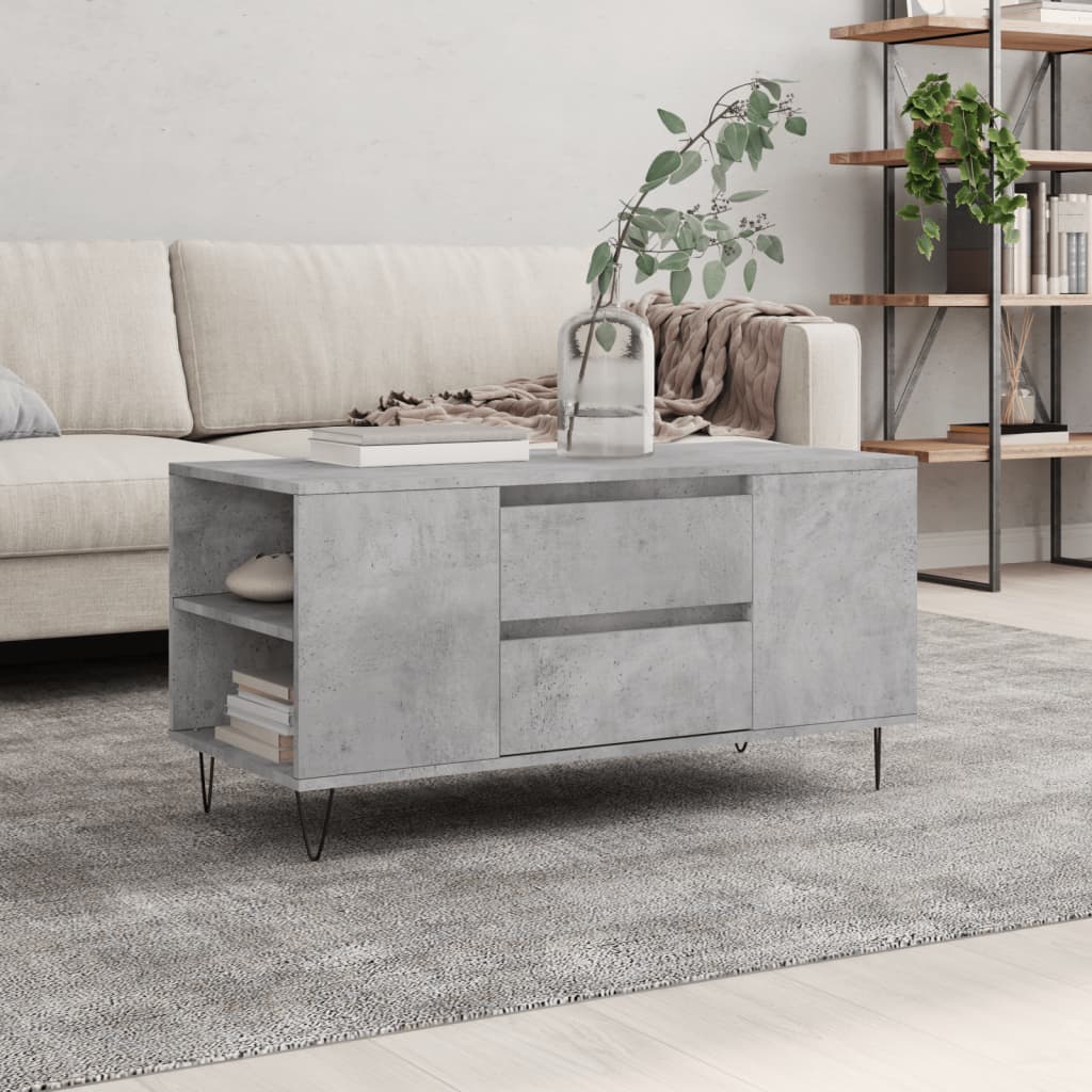 betonszürke szerelt fa dohányzóasztal 102x44,5x50 cm