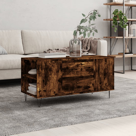 füstös tölgy színű szerelt fa dohányzóasztal 102x44,5x50 cm