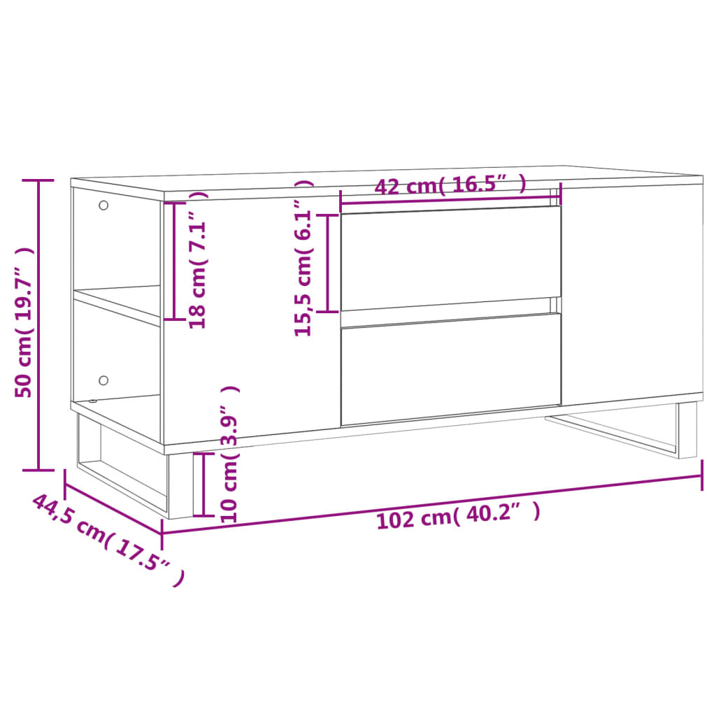 betonszürke szerelt fa dohányzóasztal 102x44,5x50 cm