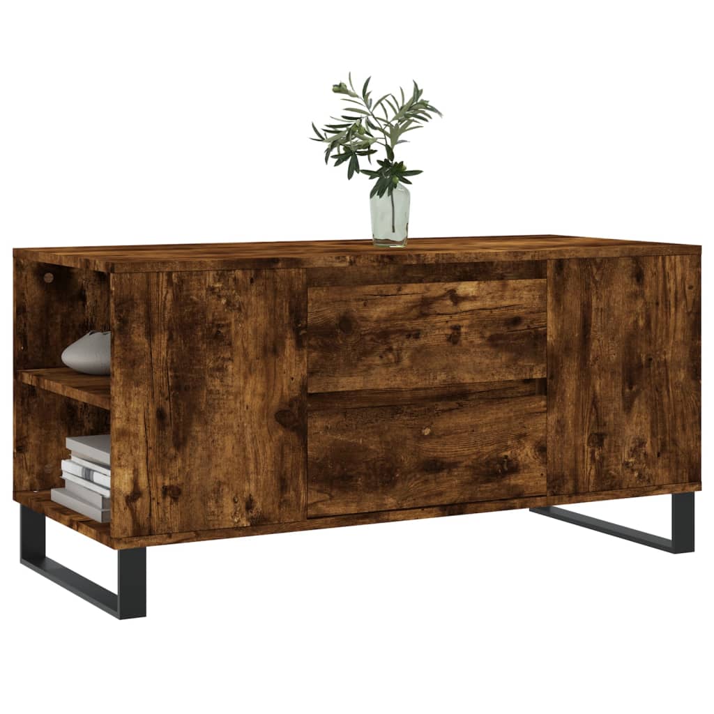 füstös tölgy színű szerelt fa dohányzóasztal 102x44,5x50 cm
