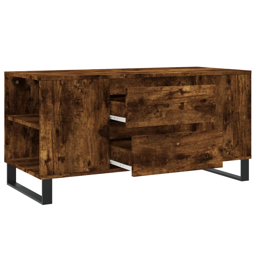 füstös tölgy színű szerelt fa dohányzóasztal 102x44,5x50 cm