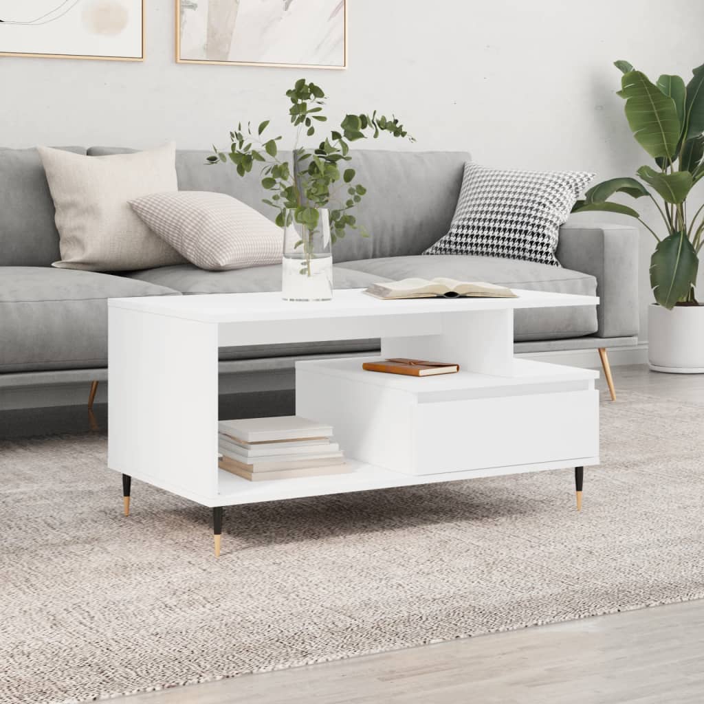 fehér szerelt fa dohányzóasztal 90x49x45 cm
