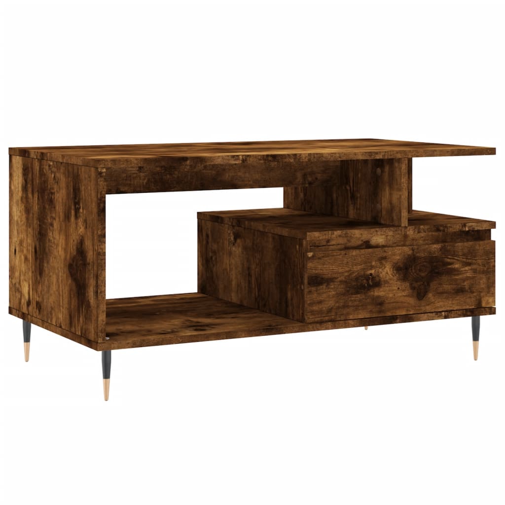 füstös tölgy színű szerelt fa dohányzóasztal 90x49x45 cm