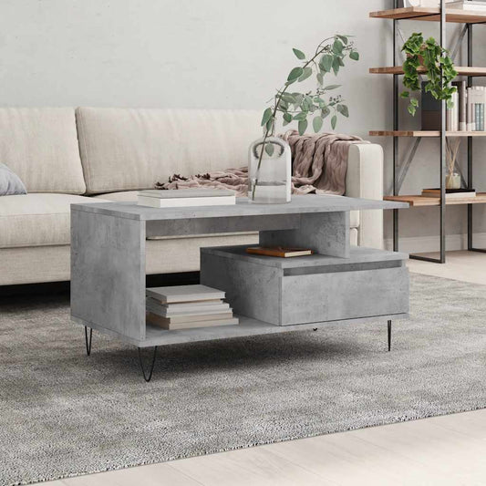 betonszürke szerelt fa dohányzóasztal 90x49x45 cm