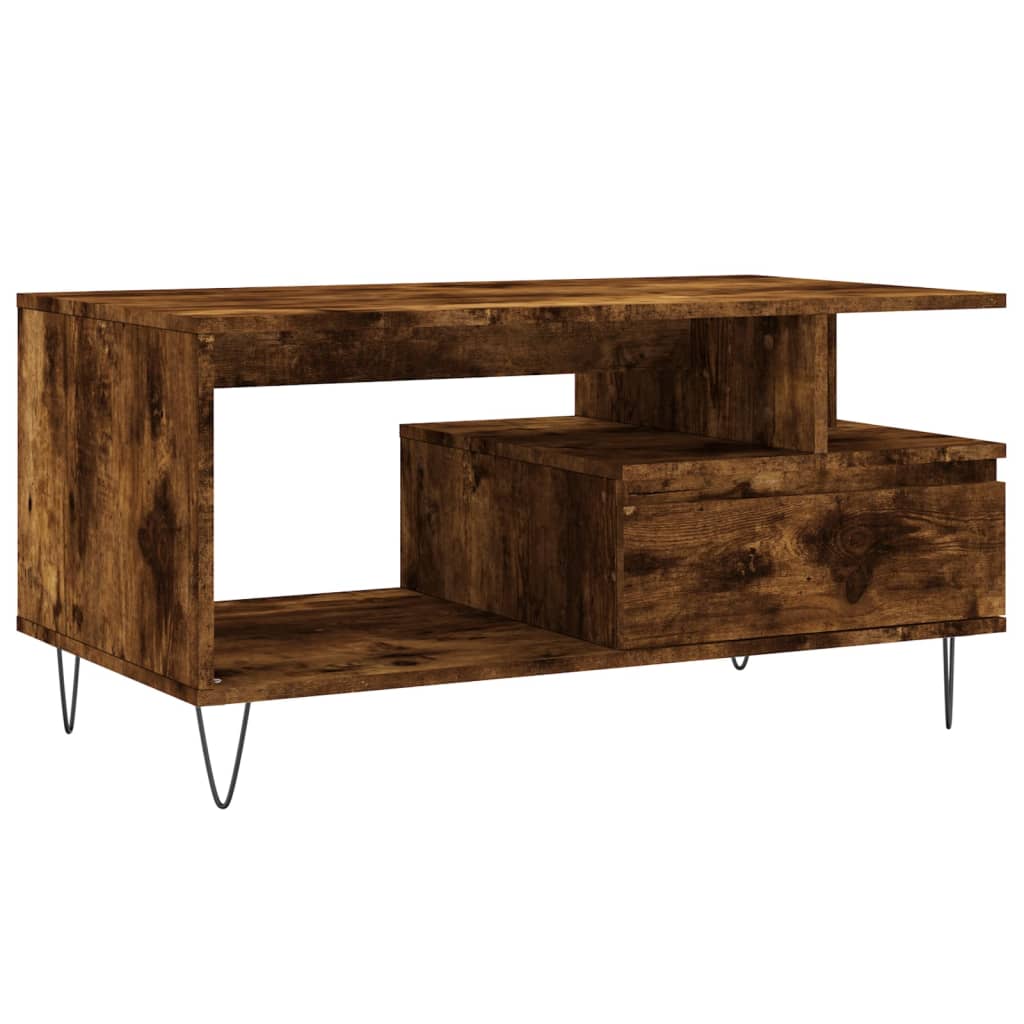 füstös tölgy színű szerelt fa dohányzóasztal 90x49x45 cm