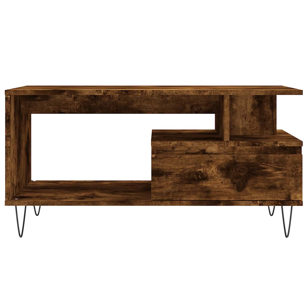 füstös tölgy színű szerelt fa dohányzóasztal 90x49x45 cm