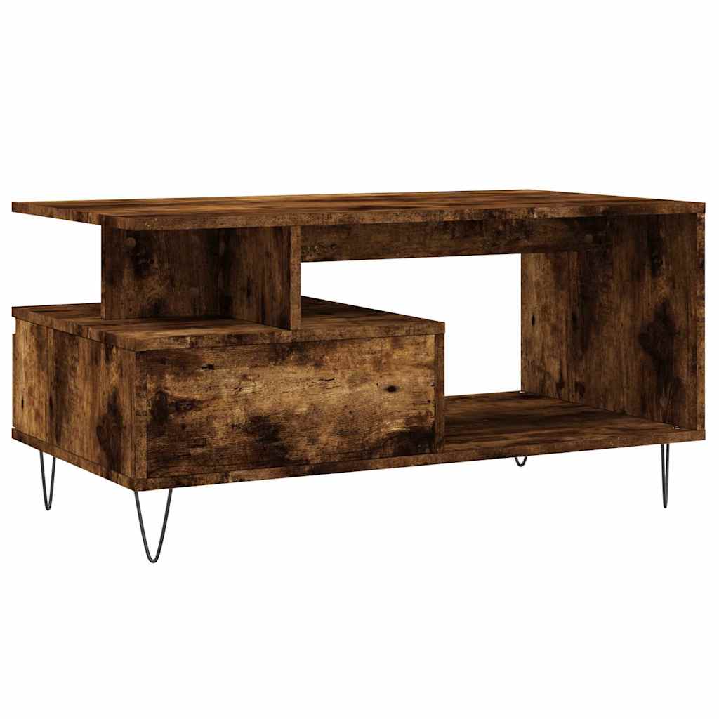 füstös tölgy színű szerelt fa dohányzóasztal 90x49x45 cm