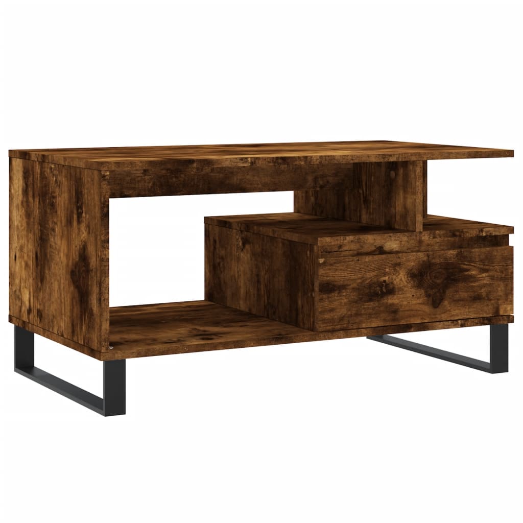 füstös tölgy színű szerelt fa dohányzóasztal 90x49x45 cm