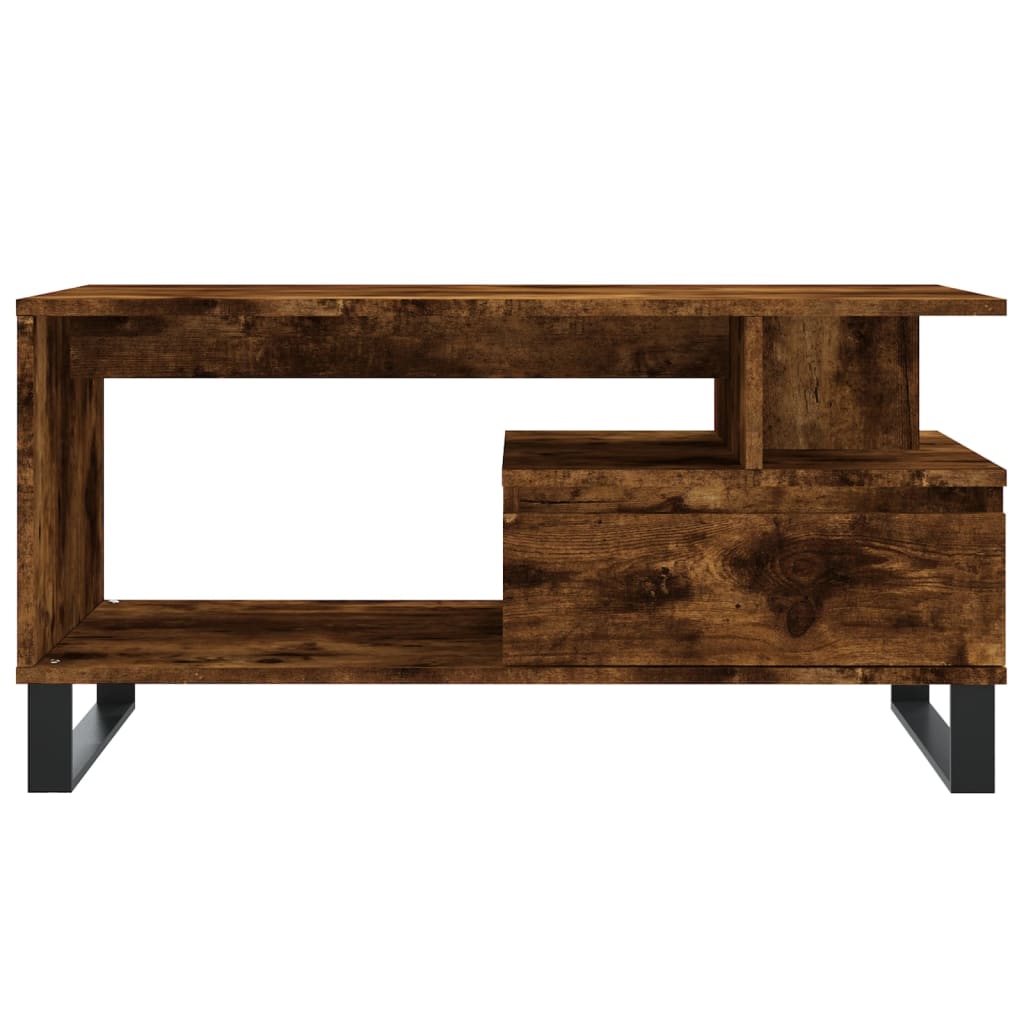 füstös tölgy színű szerelt fa dohányzóasztal 90x49x45 cm