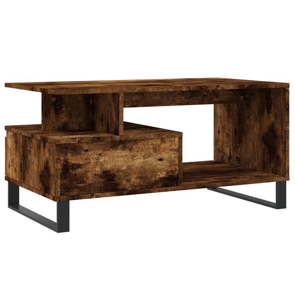 füstös tölgy színű szerelt fa dohányzóasztal 90x49x45 cm
