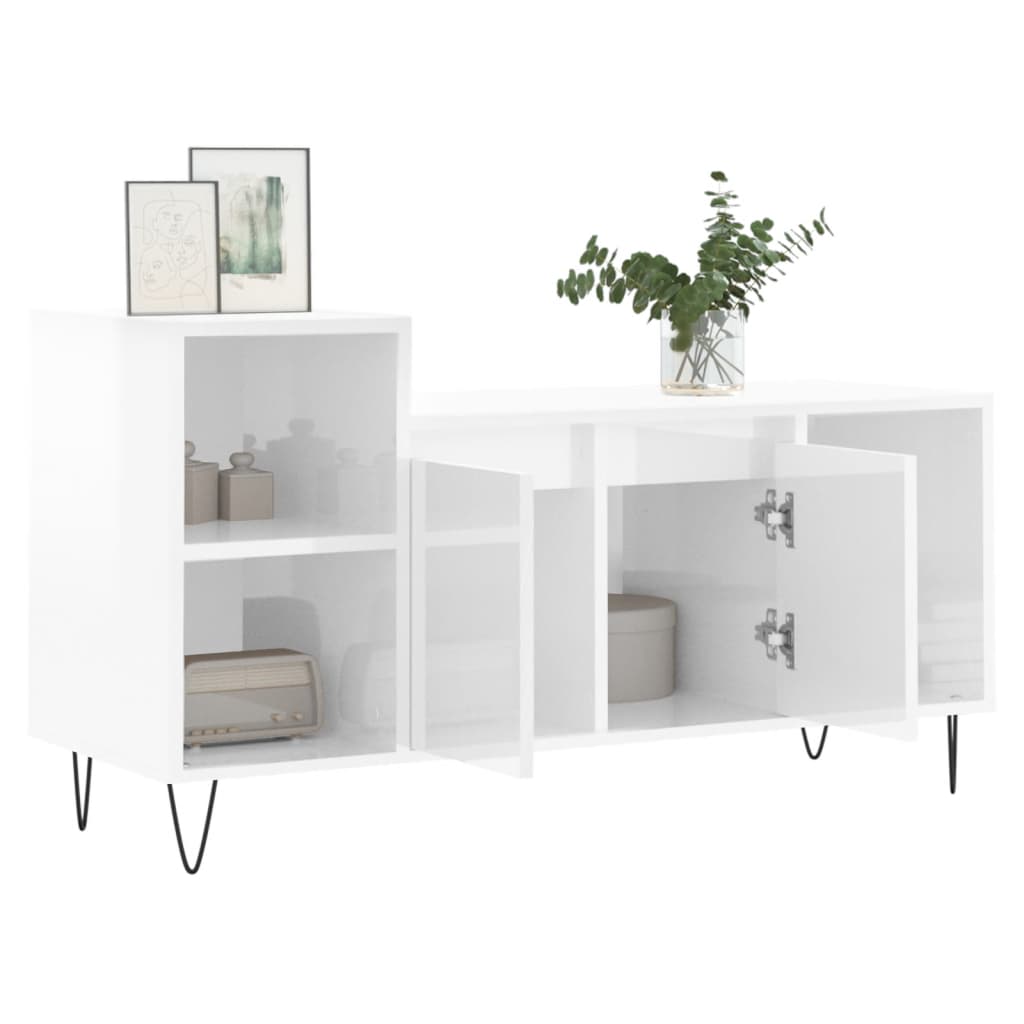 fehér magasfényű szerelt fa TV-szekrény 100x35x55 cm