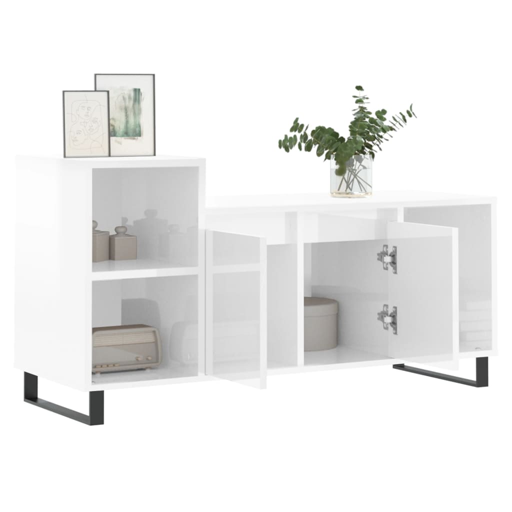fehér magasfényű szerelt fa TV-szekrény 100x35x55 cm