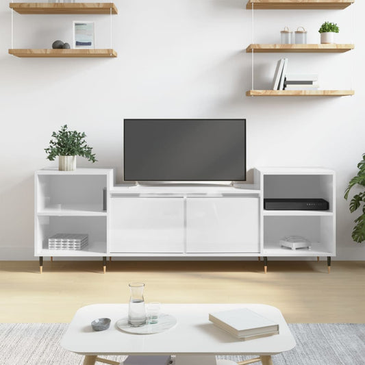 fehér magasfényű szerelt fa TV-szekrény 160x35x55 cm