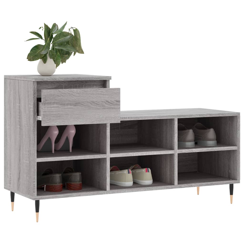szürke sonoma színű szerelt fa cipősszekrény 102x36x60 cm
