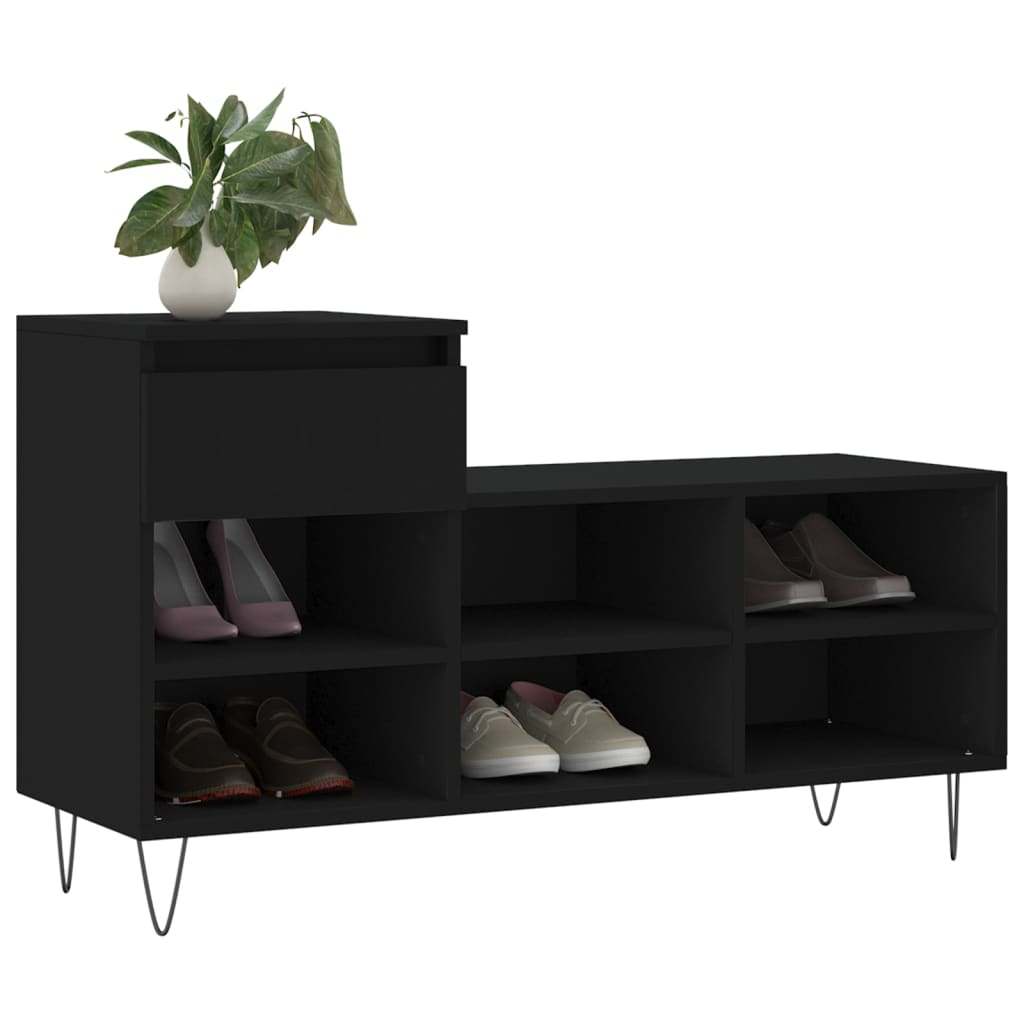 fekete szerelt fa cipősszekrény 102x36x60 cm