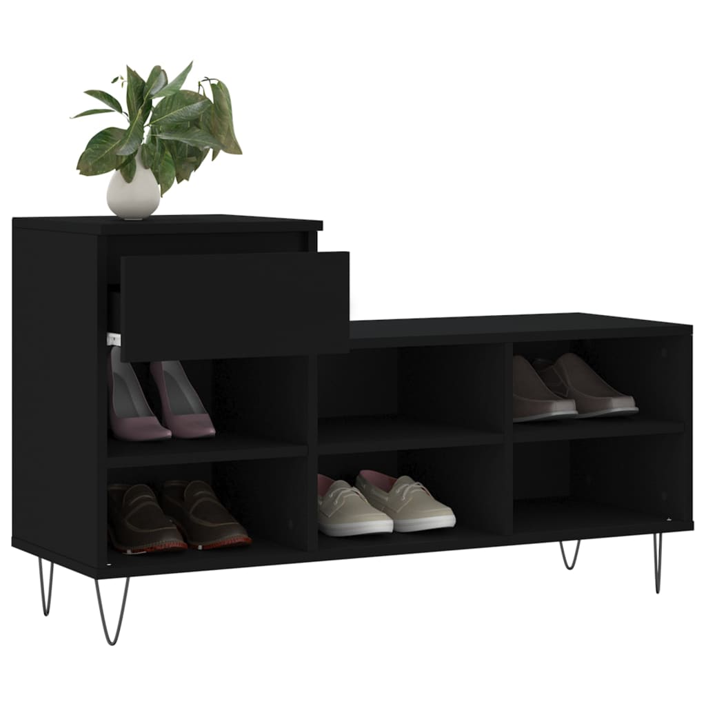 fekete szerelt fa cipősszekrény 102x36x60 cm