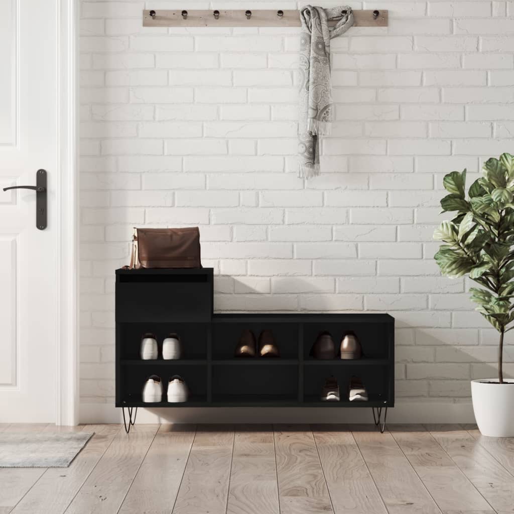 fekete szerelt fa cipősszekrény 102x36x60 cm