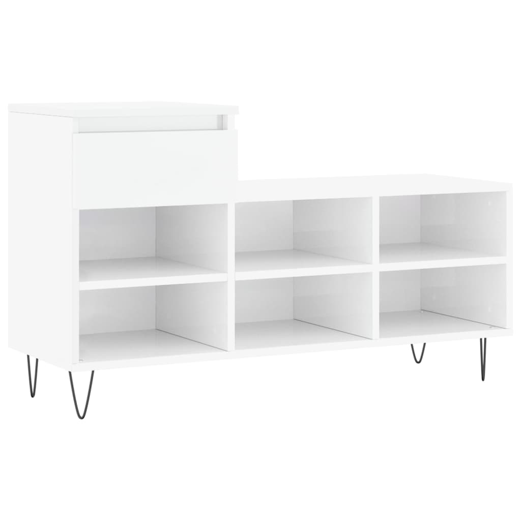 magasfényű fehér szerelt fa cipősszekrény 102x36x60 cm