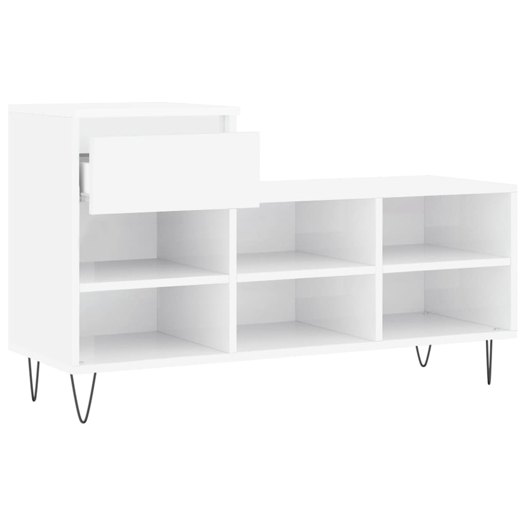 magasfényű fehér szerelt fa cipősszekrény 102x36x60 cm