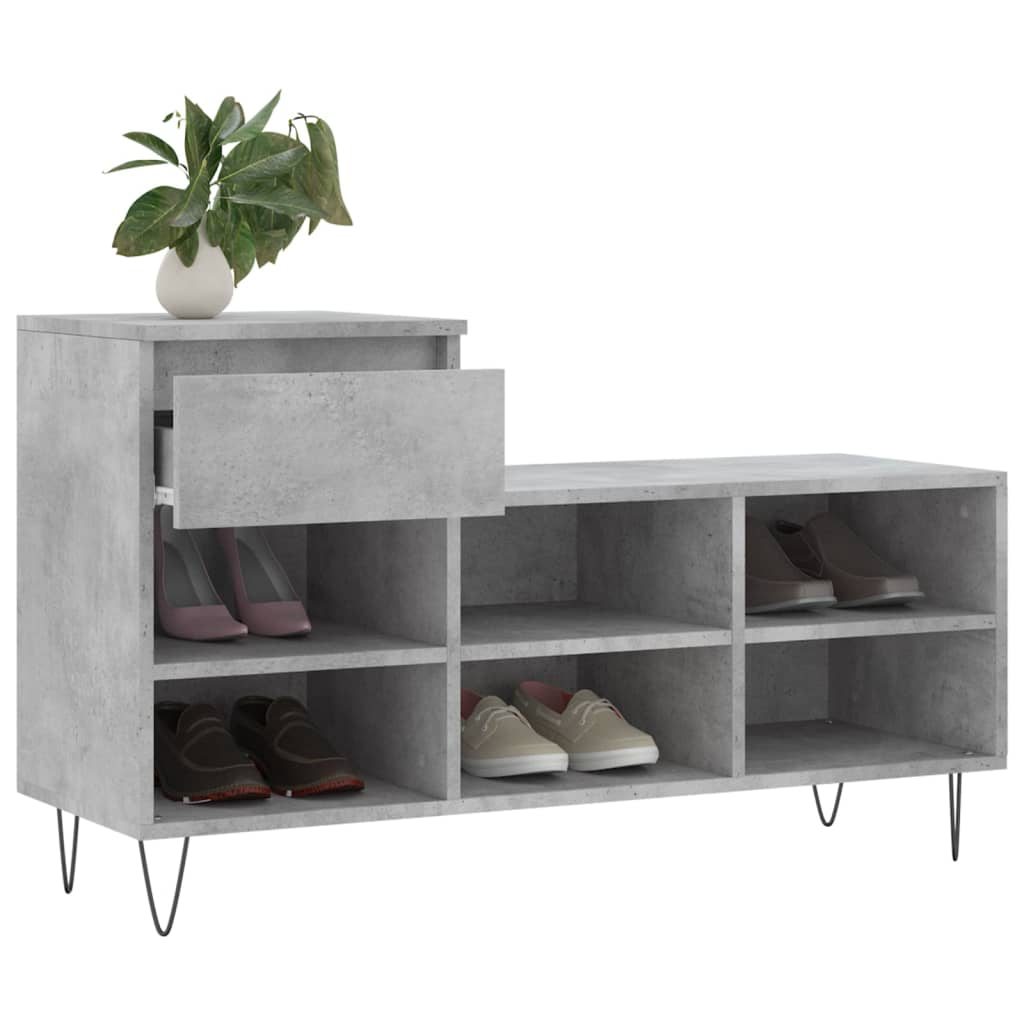 betonszürke szerelt fa cipőszekrény 102x36x60 cm