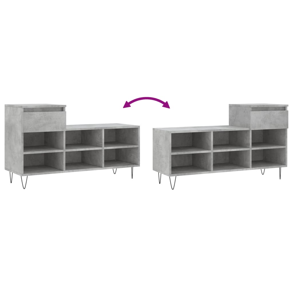 betonszürke szerelt fa cipőszekrény 102x36x60 cm