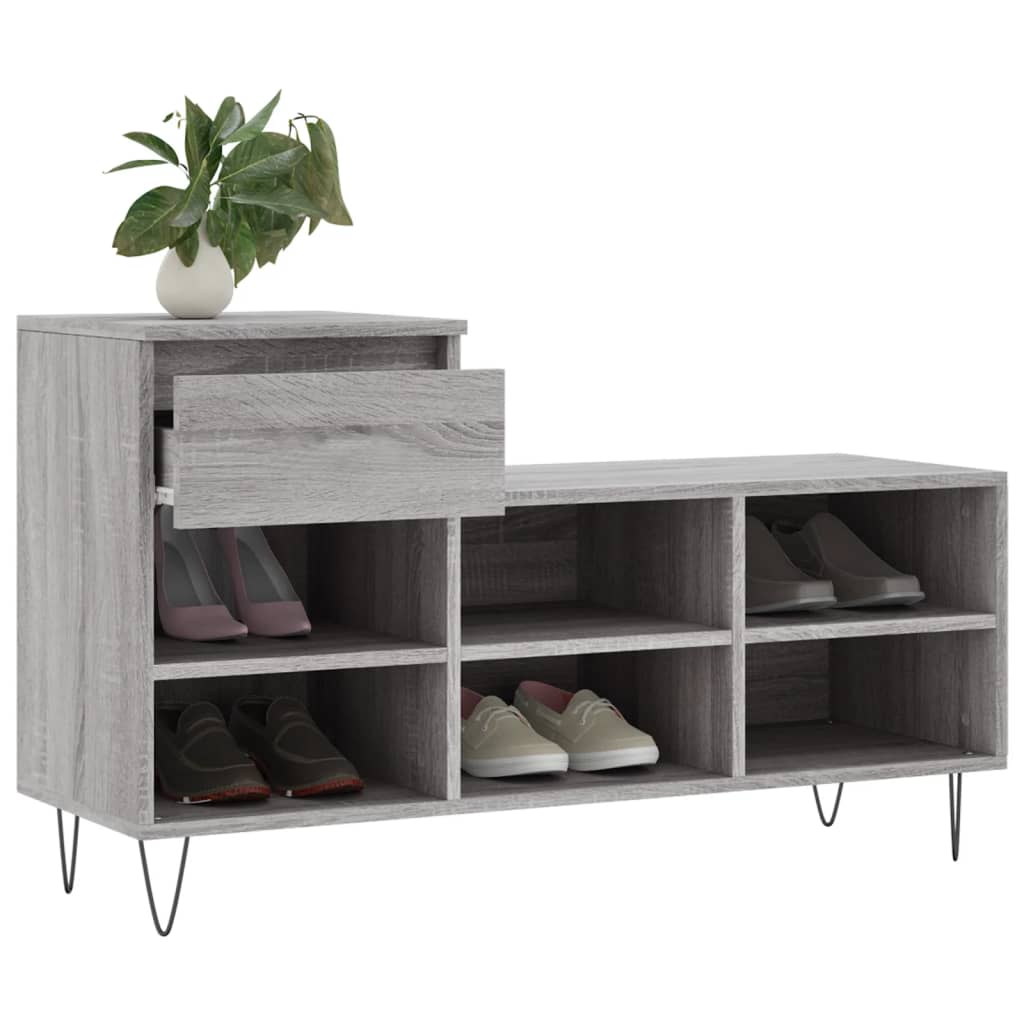szürke sonoma színű szerelt fa cipősszekrény 102x36x60 cm