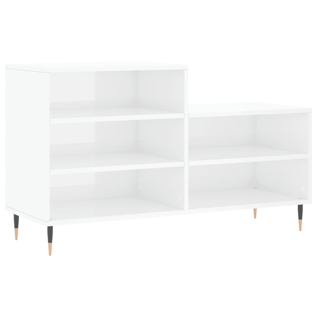 magasfényű fehér szerelt fa cipősszekrény 102x36x60 cm