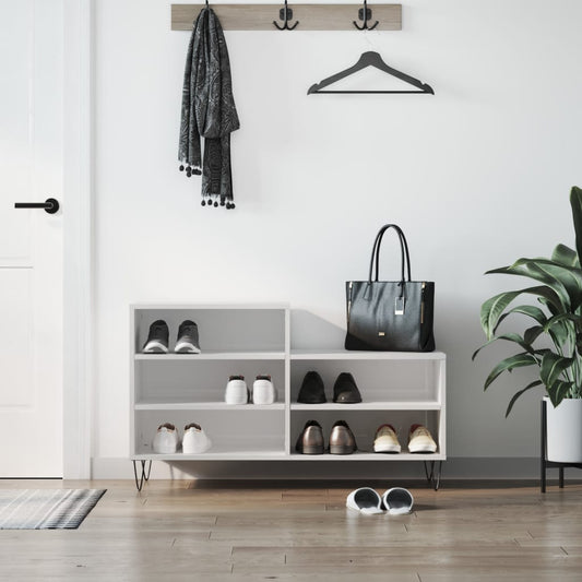 magasfényű fehér szerelt fa cipősszekrény 102x36x60 cm