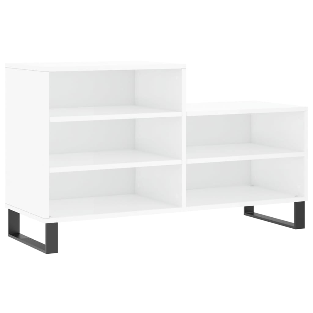 magasfényű fehér szerelt fa cipősszekrény 102x36x60 cm