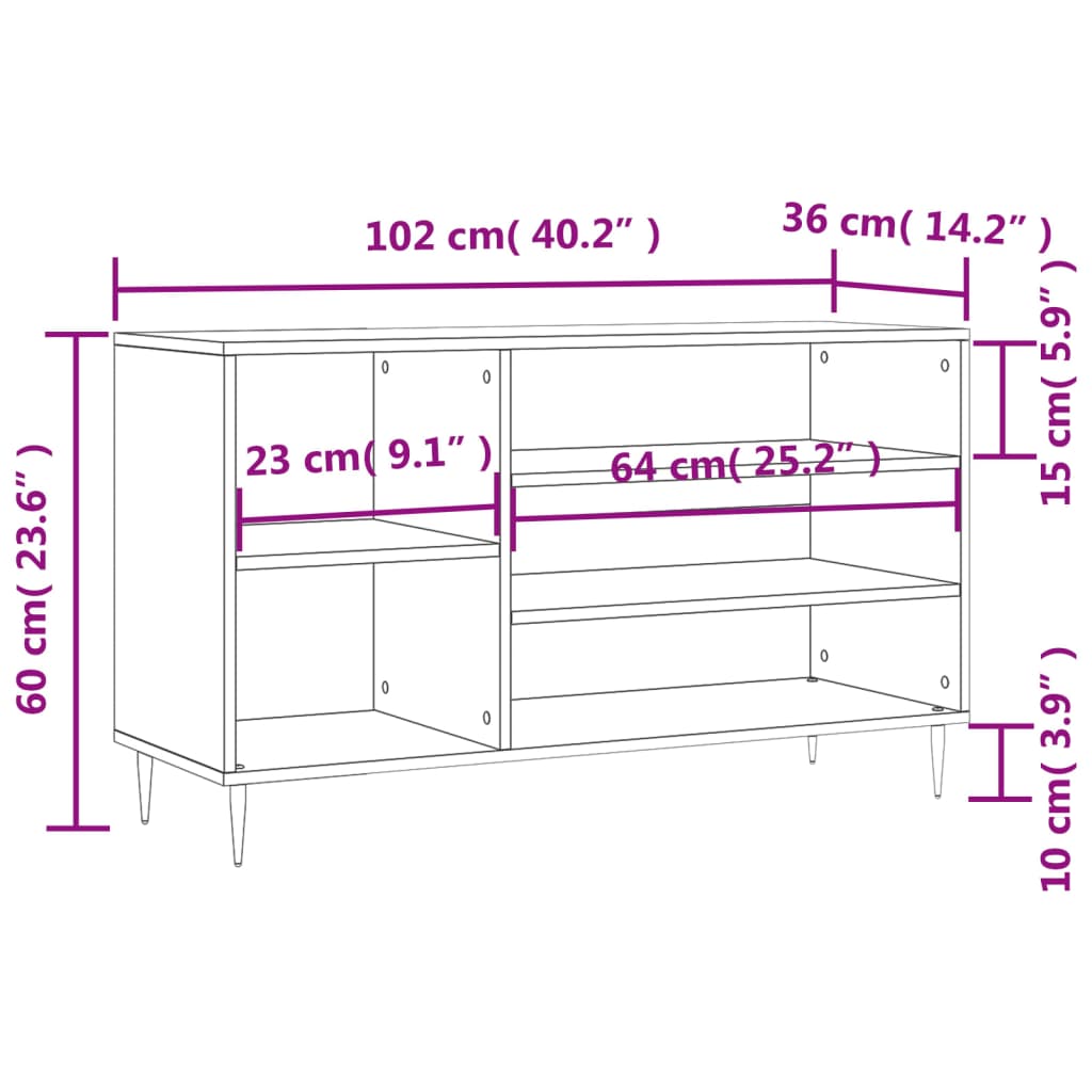 fekete szerelt fa cipősszekrény 102x36x60 cm