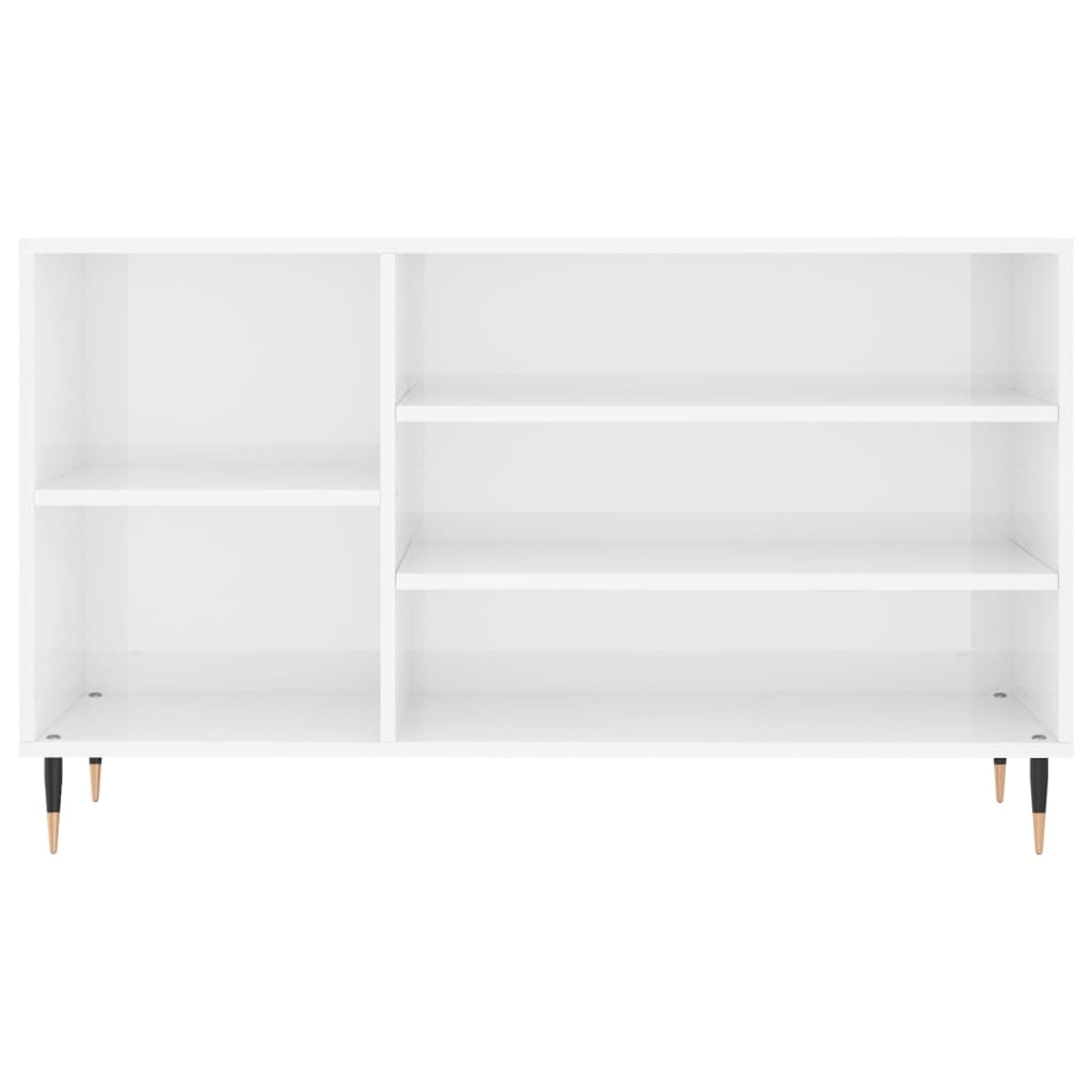 magasfényű fehér szerelt fa cipősszekrény 102x36x60 cm