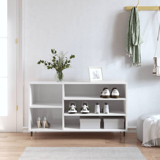 magasfényű fehér szerelt fa cipősszekrény 102x36x60 cm
