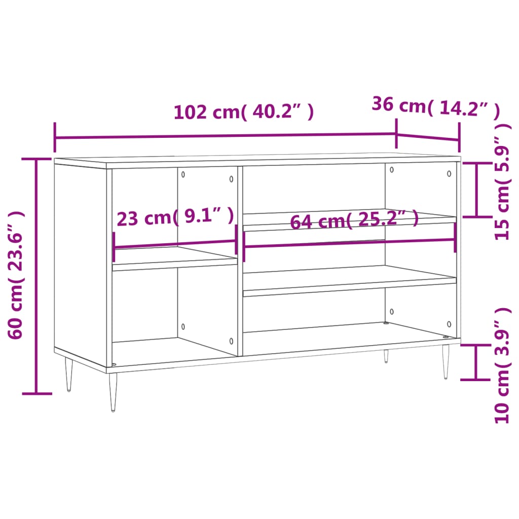 betonszürke szerelt fa cipőszekrény 102x36x60 cm